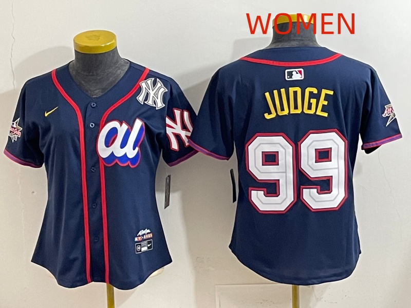 Women 2025 New York Yankees 99 Judge dark Blue All star Nike MLB Jersey style 002